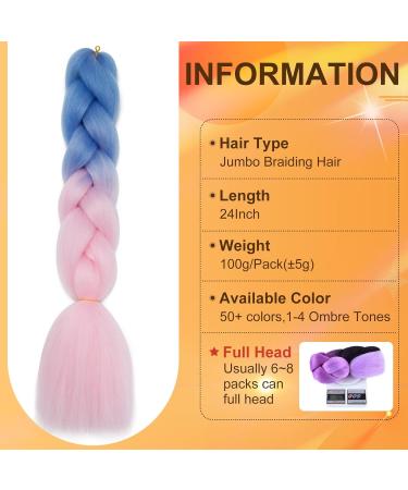 60cm Ombre Braiding Hair Extensions - Jumbo Braids for Crochet Light Blue to Light Pink 2-4 Tones - Buy Online on GoSupps.com