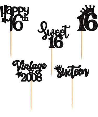 Ercadio 30 Pack Sweet 16 Cupcake Toppers Black Glitter Vintage 2008 Cupcake Picks Happy 16th Sixteen Happy Birthday Cupcake Toppers for 16th Birthday Party Cake Decoration Supplies A-vintage Black - Buy Online on GoSupps.com