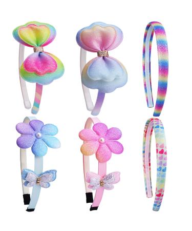 AlamnoFu 6pcs Glitter Toddler Headband with Bow Girls Sparkly Hair Bands Sequin Flower Butterfly Kids Shiny Teeth Head Bands