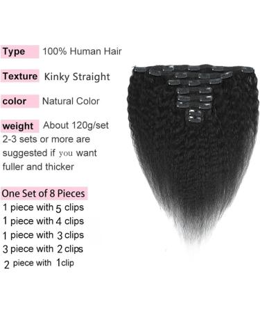 Hair Extensions Kinky Straight Clip in Hair Extensions 8-26" Thick Brazilian 100% Remy Hair Natural Black 8 Pieces with 20 Clips 120g/160g per Set Fit For Full Head Hair Pieces(10inch 160g/Set) 10inch 160g/Set - Buy Online on GoSupps.com