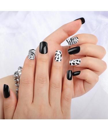 Zebra Stripes Leopard Print Press-On Nails - Short Square 24 Pcs Reusable Acrylic Fake Nails for Women - Perfect Gift - Buy Online on GoSupps.com