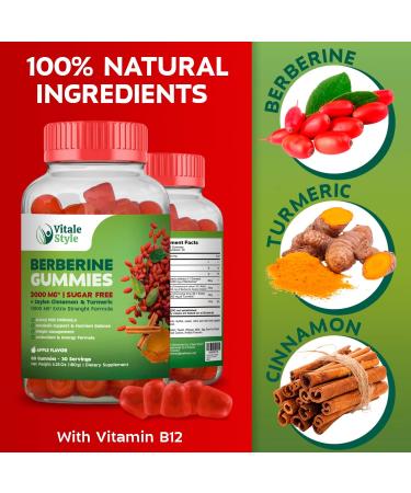 Berberine Weight Management Gummies 3000mg Ceylon Cinnamon Turmeric & B12 Complex | Supports Metabolic Balance & Energy |Vitale Sytyle | Vegan Sugar-Free | 60 Gummies - Buy Online on GoSupps.com