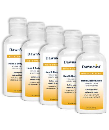 DawnMist Dukal Hand and Body Lotion with Dispensing Cap 2 oz. Pack of 5 Travel-Sized Moisturizing Bottles for Soft Hydrated Skin