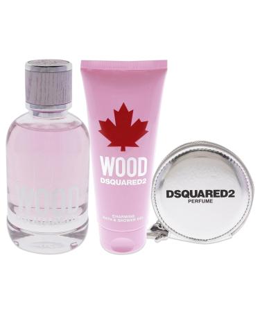 Dsquared2 Wood Women 3.4oz EDT Spray 3.4oz Charming Bath and Shower Gel Silver Round Purse 3 Pc Gift Set - Buy Online on GoSupps.com
