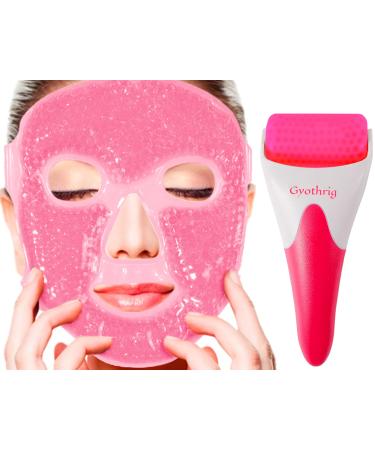 Ice Face Roller Cooling Mask for Dark Circles Puffiness Relief Gel Cold Eye Masks Reusable Bead Compress Pack Skin Care Massage for Sleeping Injuries Headache migraines Gifts for Mom Mothers Day Gifts pink