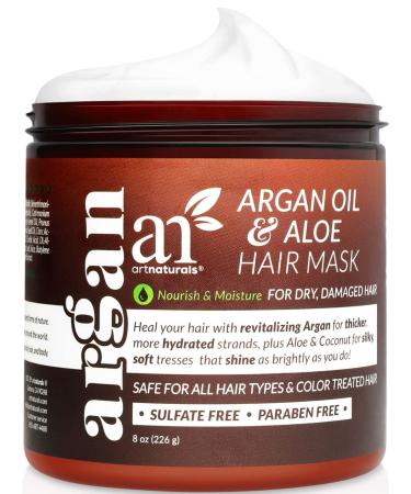 artnaturals Argan Hair Mask Conditioner - (8 Oz/226g) - Deep Conditioning Treatment - Organic Jojoba Oil, Aloe Vera & Keratin - Repair Dry, Damaged, Color Treated, Natural Hair Growth - Sulfate Free