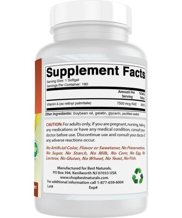 Best Naturals Vitamin A 25000 IU (7500 mcg) Non-GMO Formula Supports Healthy Vision & Immune System and Healthy Growth & Reproduction 180 Softgels (180 Count (Pack of 2)) - Buy Online on GoSupps.com