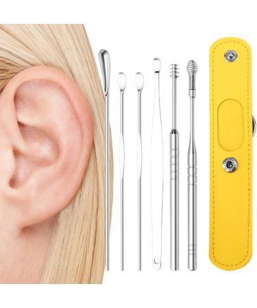 Ear Cleaning Tool | 6 in 1 Professional Ear Cleaner Kit with PU Storage Bag - Ear Wax Cleaner for Family Friends Adults and Kid Lambo Yellow - Buy Online on GoSupps.com