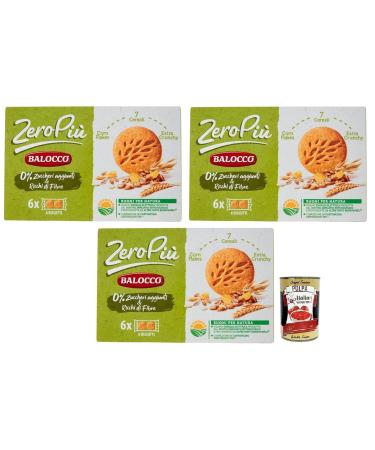 Balocco Zero Pi Biscotti Pack of 3 biscuits with no added sugar 7 cereals and extra crunchy 230 g pack + Italian Gourmet Polpa di Pomodoro box 400 g