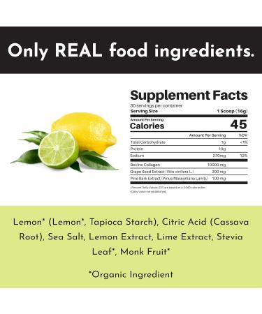 JUST INGREDIENTS Lemon Lime Collagen Peptides 30 Servings Supports Joint Skin Hair & Nail Health with Grass-Fed Hydrolyzed Collagen Types I & III Refreshing Lemon Lime Flavor - Buy Online on GoSupps.com