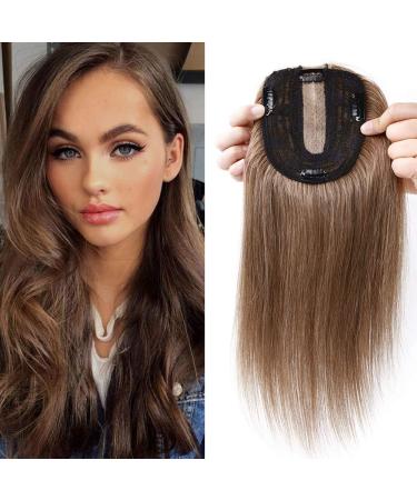 Sego Hair Part Topper Remy real hair thicker (density: 130%) Clip in Extensions Toupet Hair extension Pony Toupe Women with 4 clips light brown#6 16 "(40cm) -50g