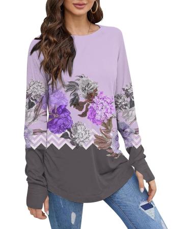 Shop Women's Circular Neckline Summer Autumn Blouse Tunics - Trendy Casual Shirts & Sweaters in Purple XXL | Streetwear Style - Buy Online on GoSupps.com