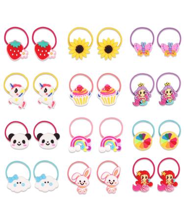 YASUNMI 24pcs (12 pairs) Girls Elastic Hair Ties  Baby Girls Cute Cartoon Hair Ties  Elastic Soft Rubber Bands Hair Bands Ponytail Holders Hair Accessories for Girls  Toddlers  Kids  Teens  Children