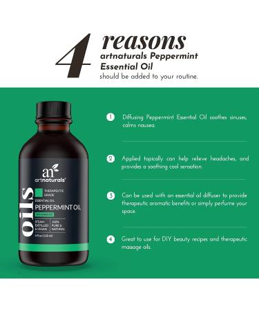 ArtNaturals Peppermint Essential Oil 4oz - 100% Pure Therapeutic Grade Mentha Peperita - For Hair Growth & Skin - Aromatherapy Oil - Buy Online on GoSupps.com