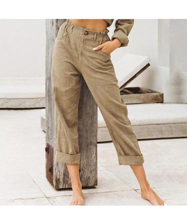 BFAFEN Women's Plus Size Cotton Linen Cargo Pants - Khaki, X-Large - Buy Online on GoSupps.com