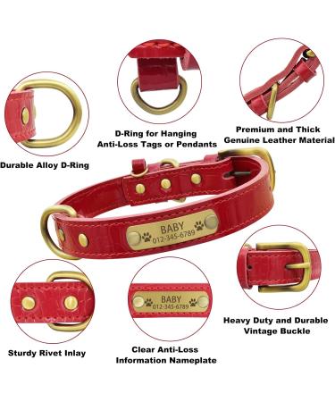 Senristar Personalized Real Leather Dog Collar - Engraved Name Tag Durable & Stylish for Small to Large Dogs (XS Red) - Buy Online on GoSupps.com