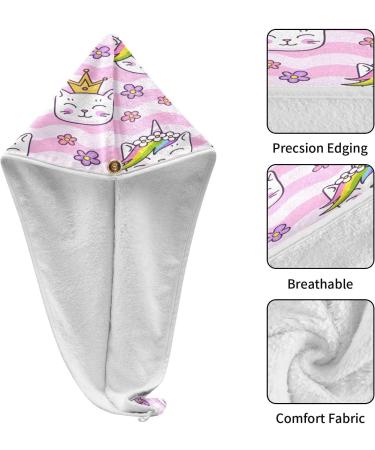 Wavy Pink Cat Dry Hair Cap | 2 Piece Quick Drying Towel Set with Button Headband | Super Absorbent & Soft Comfort for All Hair Types - Buy Online on GoSupps.com