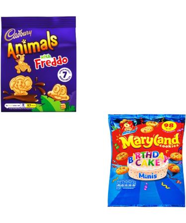 Mini Biscuit Variety Pack Bundle - with Cadbury Mini Animals Marlyalnd Birthday Cake Maryland Choc Chip and Burtons Jammie Dogers 495g Total - Buy Online on GoSupps.com