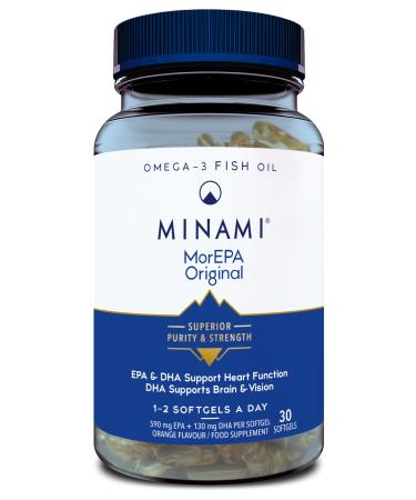 Omega 3 fish oil supplement Minami MorEPA Original with high concentration of EPA DHA Supports normal brain vision and heart function 30 softgels
