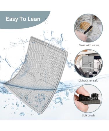 Qishare Leak Mat for Dogs - Peanut Butter Suction Cup Mat with Spatula & Brush for Easy Cleaning | Ideal for Bathing & Pet Care (Gray) - Buy Online on GoSupps.com
