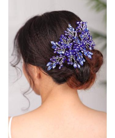 Deniferymakeup Bridal Hair Comb Sparkly Crystal Wedding Comb Colorful Crown Big Bridal Headpiece Wedding Hair Accessories for Brides (Blue) - Buy Online on GoSupps.com