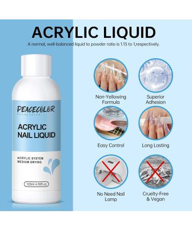 PEACECOLOR 120ML Acrylic Liquid Monomer Kit with Nail Art Pen Brush Nail Prep Dehydrator and Primer Set Professional Non-Yellowing for Acrylic Nails Art DIY at Home Beauty Gifts color 185 - Buy Online on GoSupps.com