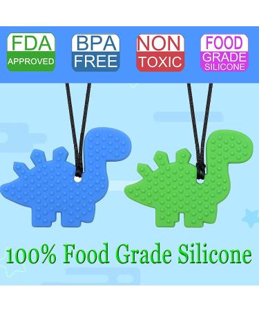 Silicone Dinosaur Chew Necklaces for Sensory Kids - Perfect for Autism, ADHD, SPD - Anxiety Relief and Fidget Reduction - Blue & Green - Buy Online on GoSupps.com