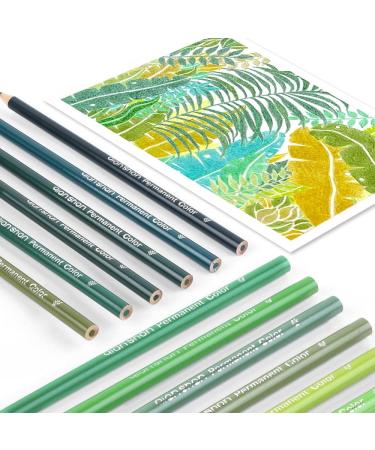 Qianshan 12 Green Oil-Based Pre-Sharpened Colored Pencils Set for Adults - Ideal for Coloring, Drawing, and Sketching - Buy Online on GoSupps.com