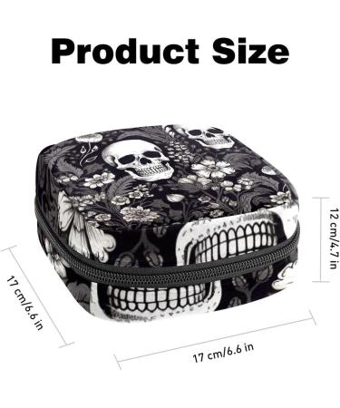 Black Death Skull Flower Sanitary Napkin Storage Bag Feminine Menstrual Cup Pouches Nursing Pad Holder Tampon Bags Portable Period Bag for Women Teen Girls 1Pcs Multi-colored 12 - Buy Online on GoSupps.com