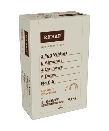 RXBAR Protein Bars, 12g Protein, Gluten-Free, Snacks, Coconut Chocolate, 22oz Box (12 Bars)