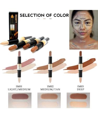 Dual-ended Contour Stick Ksndurn Contour Stick Makeup - Double-End Face Concealer Contouring Sticks Cream/Color Highlighter(Pink) Shadow(Light Brown) - Buy Online on GoSupps.com