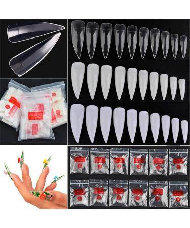 600 Long Stiletto Nail Tips - White Artificial Fingernails for DIY Nail Art & Nail Studios | Hot Tip Nails #1 #4 - Buy Online on GoSupps.com