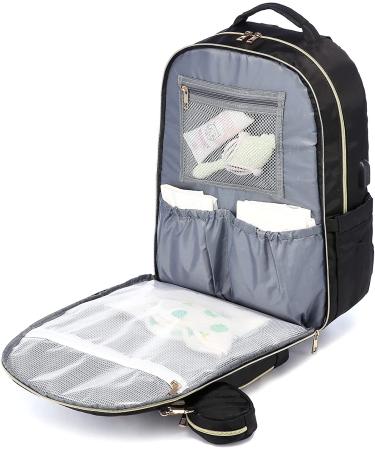 Diaper Bag Backpack  LOVEVOOK Quilted Baby Bag with Changing Pad & Pacifier Holder Travel Diaper Bags with USB Charging Port Black - Buy Online on GoSupps.com