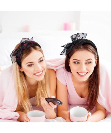 PAGOW 2pcs Lip Bow Knotted Headband Set - Solid Colors Gauze Rabbit Ears Hairband for Girls & Women (Black, Red Lips) - Buy Online on GoSupps.com