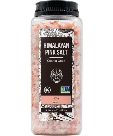 Soeos Himalayan Pink Salt 39oz (1.1kg), Non-GMO, Kosher, Course Grain, Nutrient and Mineral Dense for Health, Gourmet Pure Crystal Pink Salt, Pink Salt for Grinder, Pink Sea Salt, Himalayan Salt,2.4 Pound (Pack of 1) 2.44