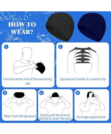 Buy 2-Pack Elastic Bath Caps for Adults | Comfortable Unisex Swimming Caps with Ear Protection - Dark Blue & Black - Buy Online on GoSupps.com