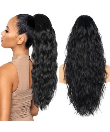 Hair Extensions for Women 26 inch Black Ponytail Extension Drawstring Ponytail for Black Women Long Wavy Pony Tails Hair Extensions Synthetic Hair Extensions Ponytail for Daily Use (Color: Black) #1b