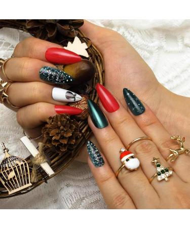 Brishow christmas artificial nails elk false nails snowflake ballerina acrylic press the nails full cover 24 pieces for women and girls (5)