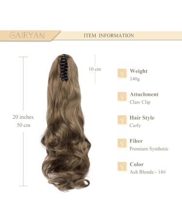 Gairyan 50cm Ashblond Curly Ponytail Extensions | Long Wavy Claw Clip-In Hairpieces for Women - Synthetic Hair Braid - Buy Online on GoSupps.com