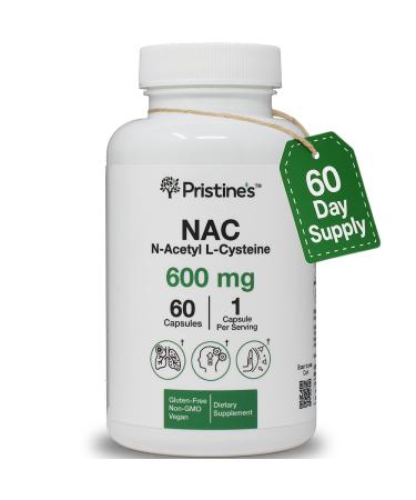 PRISTINE'S N-Acetyl L-Cysteine (NAC) Immunity Lung & Liver Support Supplement Capsules - 600MG 60 Day Supply - Potent Antioxidant - Vegan Gluten Free Non GMO
