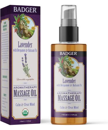 Badger Aromatherapy Massage Oil - Lavender, Bergamot & Balsam Fir 4 fl oz | Relaxing Essential Oils - Buy Online on GoSupps.com