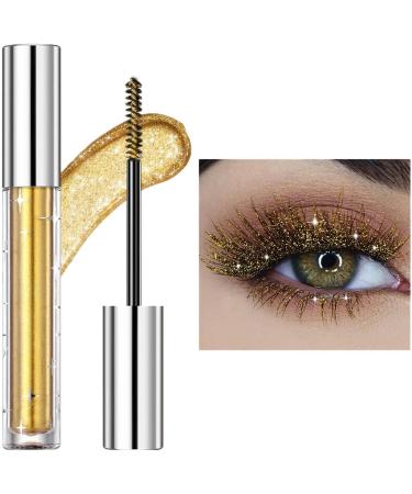 3 Colors Glitter Mascara Eyeshadow - Waterproof Glitter Mascara for Eyelashes Sparkling Diamonds Mascara Zero Clumps Long Lasting Anti-smudge (Gold)