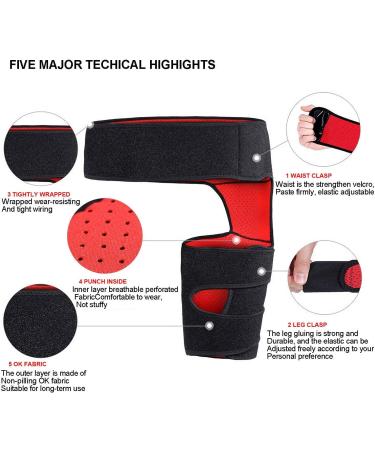 Inguinal Hip Brace Support & Sciatica Compression Sleeve for Men & Women - Stretch Quadriceps Thigh Muscles & Relieve Hip Flexor Strain Bursitis & Arthritis (Black/Red) - International Shipping Available - Buy Online on GoSupps.com