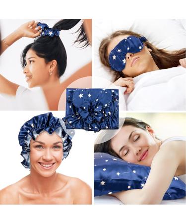 Whaline 4Pcs Body Silk Satin Pillowcase Set with Eye Mask, Scrunchie, and Hair Cap | Starry Dark Blue Sky Theme | Hypoallergenic and Soft Pillow Cover for Hair and Skin - Buy Online on GoSupps.com