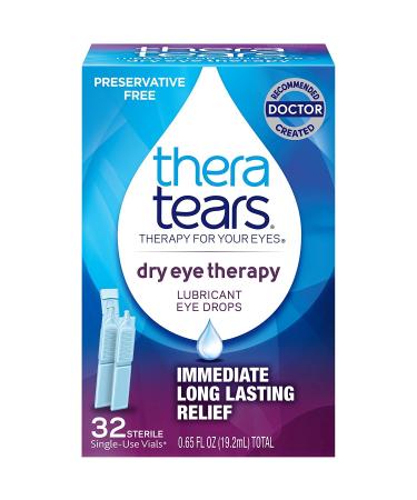 TheraTears Eye Drops for Dry Eyes Dry Eye Therapy Lubricant Eyedrops Preservative Free 32 Count Single-Use Vials