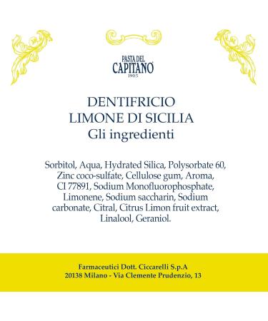 Pasta del Capitano 1905 Lemon Toothpaste - Organic Sicilian Formula for Healthy Gums & Fresh Breath | 75ml Made in Italy - Buy Online on GoSupps.com