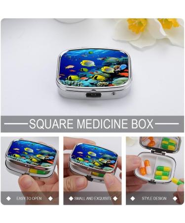 Decorative Tropical Ocean Sea Fish Print Pill Box - 2 Compartment Portable Medicine Organizer for Pocket or Purse - Buy Online on GoSupps.com