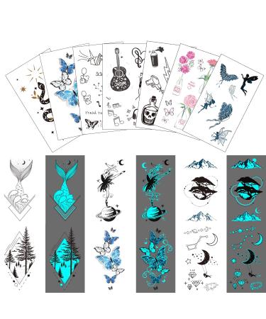 Glow in the Dark Blue Temporary Tattoos - 180+ Styles, 36 Sheets - Fake Body Tattoo Stickers for Adults, Luminous Party Favors - Men, Women, Nightclub, Pub - Buy Online on GoSupps.com