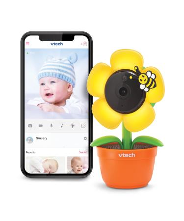 VTech RM9751 Yellow Daisy Smart Wi-Fi Baby Camera, iOS & Android Enabled, 1080p Full HD, Privacy Mode Cover, Night Light, Soothing Sounds & Lullabies, Two-way Intercom,Temperature Sensor, Night Vision