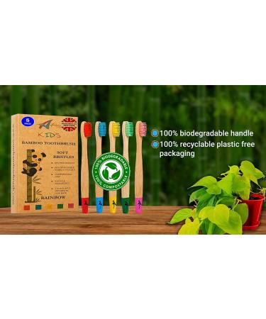 Bamboo Toothbrushes for Children - Eco-Friendly 5 Pack in Rainbow Colors | Soft BPA-Free Bristles | Biodegradable Natural Wood Toothbrushes - Buy Online on GoSupps.com